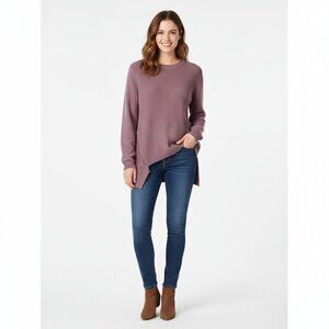 Theory Mauve Cashmere Wool Crewneck Sweater Large Hi Low Hem Slim Fit